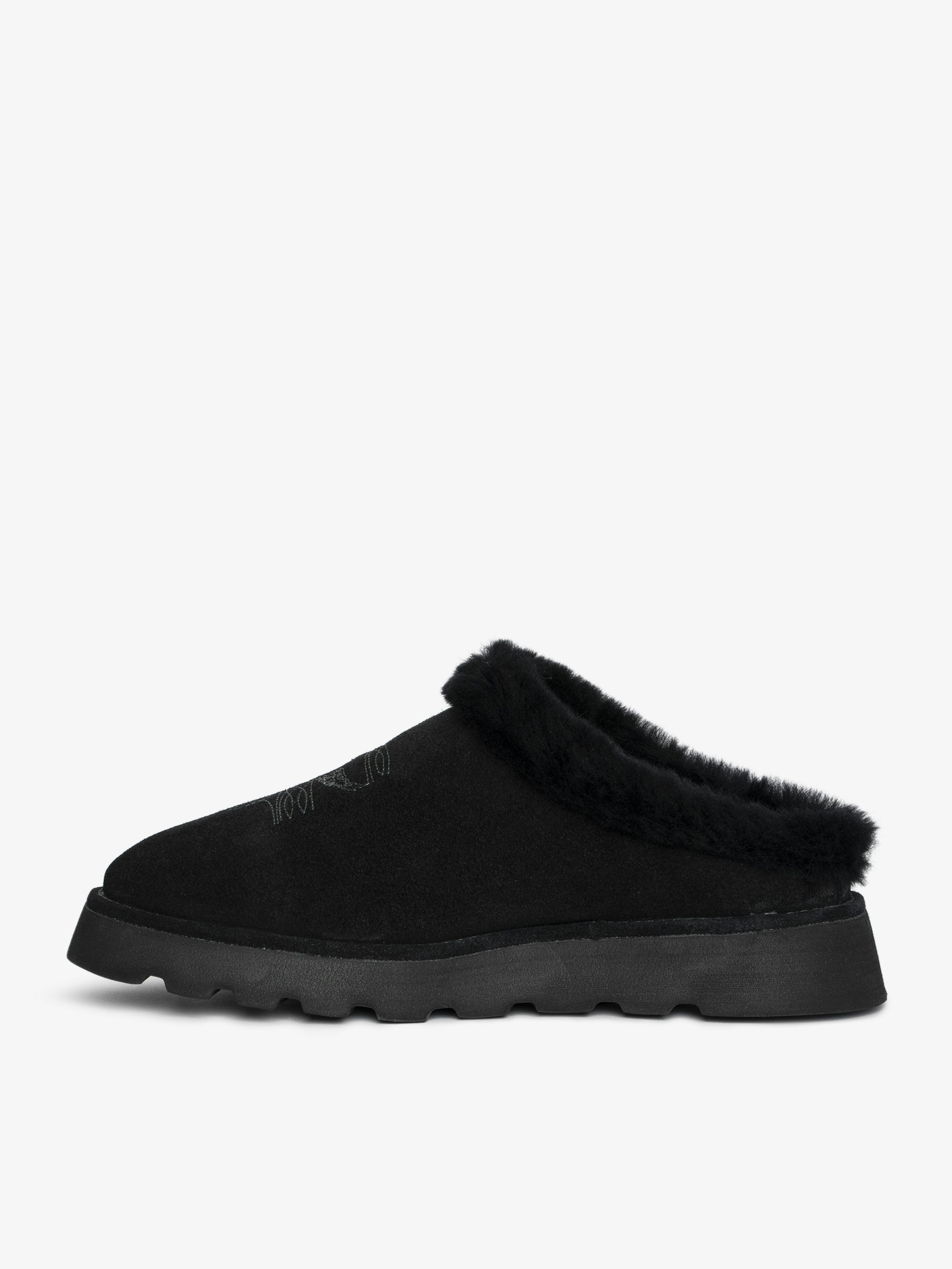 Teddy Shearling Mules - Mules in suede and shearling adorned with signature embroideries.